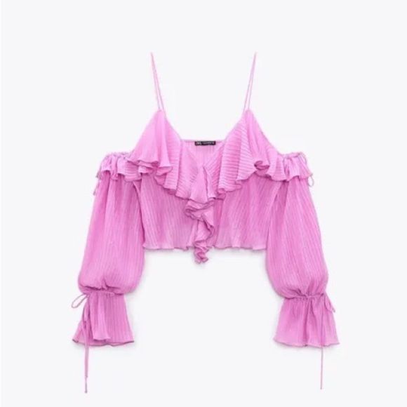 ZARA Ruffled Pleated Top - Picture 1 of 6